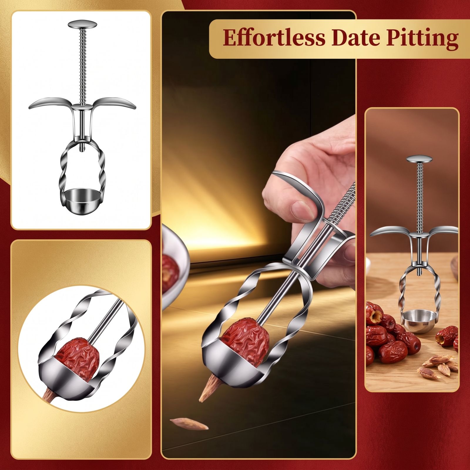 Kitchen Gadgets For Cooking - Stainless Steel Red Date Pitter Tool