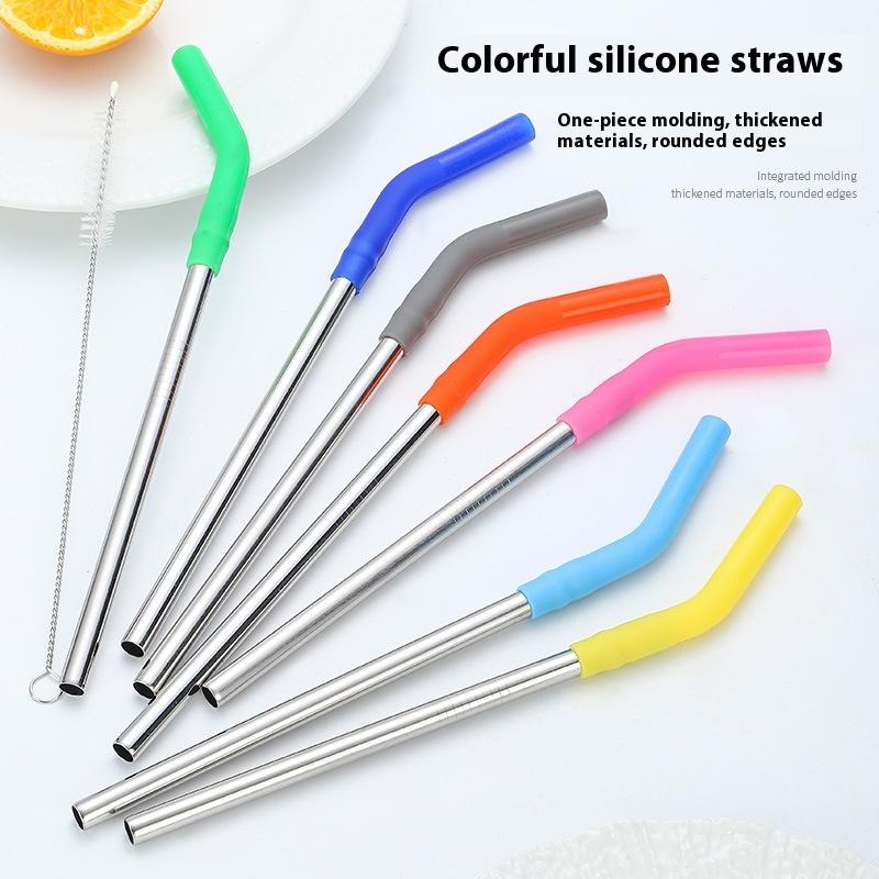 Kitchen Gadgets Design - 1Set Long Stainless Steel Straw With